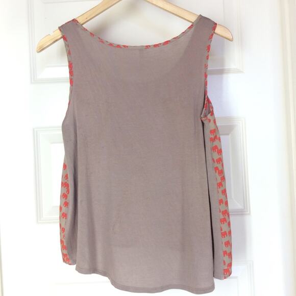 BJewel Elephant Print Sleeveless Top Orange Tan - Picture 4 of 4